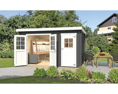Produktbild von Gartenhaus Vaduz 254, 28 mm Wandstärke, 2-Raum Haus - B x T x H - 394.00 x 296.00 x 217.00 - Carbongrau