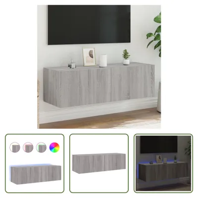 Produktbild von The Living Store TV-Wandschrank mit LED-Leuchten Grau Sonoma 100x35x31 cm