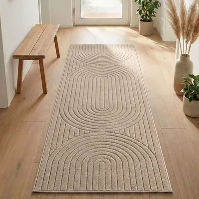 Produktbild von Carpetsale24 Outdoor Teppich, Modern Boho Design, 3D Effekt, Robust und UV-Beständig, ideal für Terrasse Wohnzimmer & Küche, Grösse: 80x250 cm