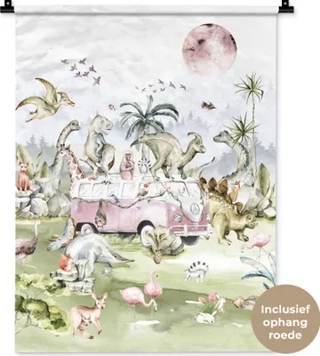 Produktbild von MuchoWow® Wandteppich Wandbehang Dinosaurier - Kinder - Bus - Bäume - Tiere - Kinder 60x80 cm Tapisserie Dekoration Wandtuch - Decke - Wandtücher - Wohne