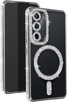 Image de Avizar, étui en diamant pour Samsung S23 - Protection MagSafe avec bordure en strass, argenté