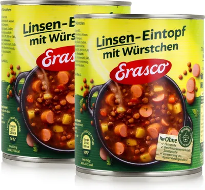 Produktbild von Erasco Linsen-Eintopf mit Würstchen 800g Fertigessen (2er Pack)