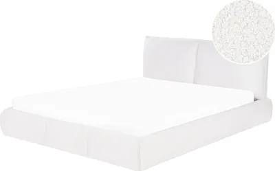 Produktbild von BELIANI Polsterbett Weiß aus Bouclé mit Lattenrost 160 x 200 cm Gepolstertes Hohes Kopfteil Modern Ehebett Doppelbett für Schlafzimmer