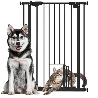 Produktbild von Treppenschutzgitter Hunde Absperrgitter 104 cm ohne Bohren Katzenklappe Tür