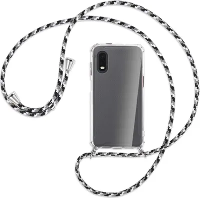 Produktbild von Handykette Backcover-Schutzhülle mit Band (Metall silberfarben) für Samsung Galaxy Xcover Pro - schwarz/grau/weiß