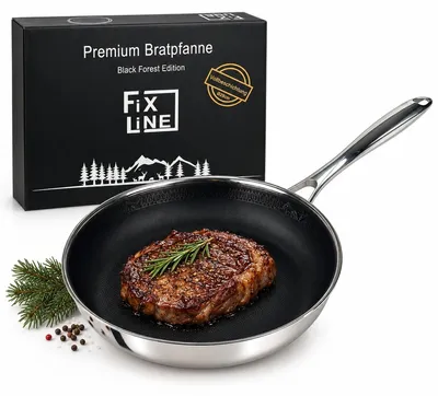 Immagine prodotto di FIXLINE Padella antiaderente, 28 cm, nera – Edizione Black Forest – Rivestimento antiaderente, bordo alto, compatibile con piani cottura a induzione, utilizzabile in forno fino a 230 °C