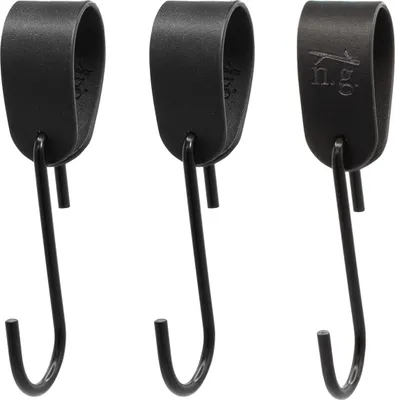 Produktbild von Natural Goods Berlin Garderobenhaken GARD Schlaufe, veganer Kunstlederriemen, Lederschlaufe, Lederband, Schwarz, mit GARD Haken FLAT in Schwarz, 3 Stück