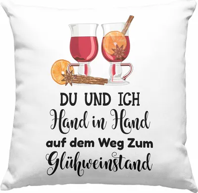 Produktbild von Trendation - Glühwein Deko-Kissen mit Füllung 40x40 Lustig Spruch Glühweinbecher mit Henkel Doppelwandig GlühweinDeko-Kissen mit Füllung 40x40n Gläser Weihnachtsmarkt Becher Deko-Kissen mit Füllung 40x40n Geschenk - Hand In Hand Zum Glühweinstand (Grau)