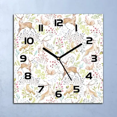 Produktbild von Wanduhr Echt-Glas-Küchenuhr Helle Waldtiere Quarz Lautlos 30x30 Deko Bilder