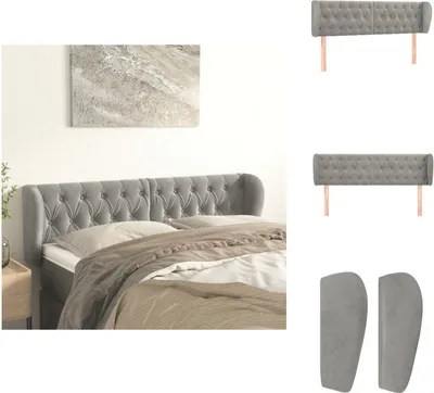Produktbild von vidaXL Kopfteil mit Ohren Hellgrau 163x23x78/88 cm Samt -  Kopf- & Fußenden