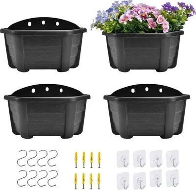 Produktbild von 25 cm 4 stuks Retro-Style Hängende Pflanzentöpfe - Pflanzen Blumen Potten Körbe - Binnen Außen Dunkelbraun