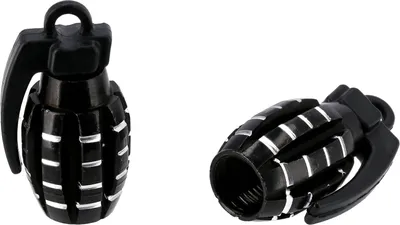 Produktbild von Set: 2x Ventilkappe "Handgranate", Schwarz eloxiert