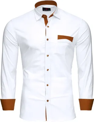 Produktbild von Reslad Herren Hemd Exklusiv Two Tone Look Langarmhemd RS-7205 Weiß S