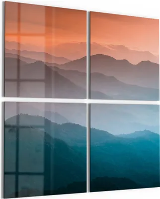 Produktbild von DEQORI Glasbild Echtglas 4x50x50 cm 'Verschleierte Bergketten' Wandbilder XXL groß
