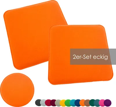 Produktbild von heimtexland ® Sitzkissen Set Filz Stuhlkissen Stuhlauflage Filzkissen Stuhl Polster Kissen Typ631 2er Set 35 x 35 cm Eckig Orange