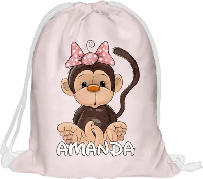 Produktbild von Kinder Turnbeutel mit Namen Beutel Fullprint Tasche Gymsac Jutebeutel Print Bag Fitness Junge Mädchen Monkey [010]