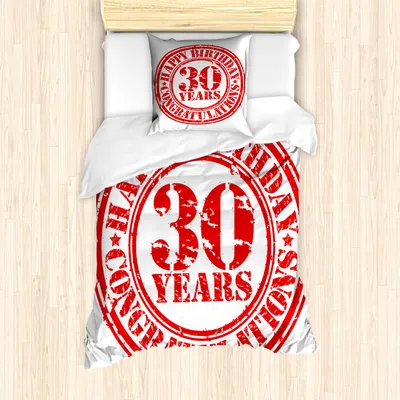 Produktbild von ABAKUHAUS 30. Geburtstag Mantele, Grunge-Geburtstags-Stempel, Milbensicher Allergiker geeignet mit Kissenbezügen, 135 cm x 200 cm - 80 x 80 cm, Rot und weiß