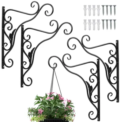 Immagine prodotto di Hengda 4 pezzi ganci da parete, ganci per fioriere con uccellino, ganci da giardino, appendiabiti in ghisa a forma di foglia 35 cm