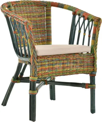 Produktbild von KRINES HOME Stapelbarer Rattan-Sessel/ Stuhl aus Natur-Rattan inkl. Polster Bunt