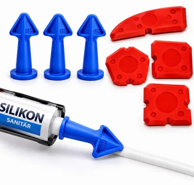 Zdjęcie produktu dla Szpachelka silikonowa - Zestaw z końcówkami do wyciskania - Ergonomiczne uchwyty - Do kartuszy silikonowych