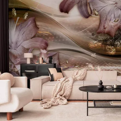 Produktbild von Selbstklebende Folie Fototapete - Lilies on the Wave (Brown) 392x280 cm Blumen b-C-0205-a-b