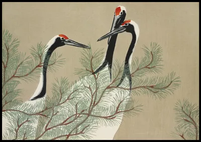 Zdjęcie produktu dla Plakat 100x70cm Cranes, Sekka Japoński Vintage do Salonu