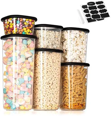 Produktbild von Unyqoos® 6‑teiliges Vorratsdosen-Set mit luftdichten Deckeln & Silikondichtung, stapelbar, transparent, PP (BPA‑frei), 360–1640 ml