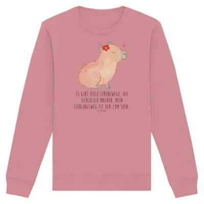 Produktbild von Mr. & Mrs. Panda Baumwoll Pullover Capybara Blume Größe XXL - Canyon Pink - Geschenk, Bio Sweatshirt, Sweater, Lustige Sprüche, Pulli
