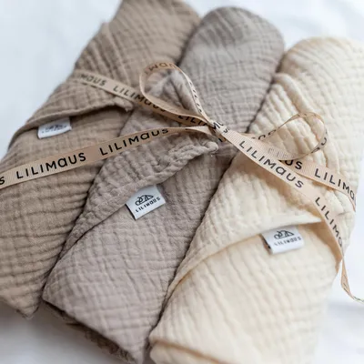Produktbild von Musselin Spucktücher 3er-Set Hellbeige, Dunkelbeige, Creme - 100% Baumwolle