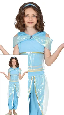 Produktbild von Wüstenprinzessin Abenteuerkostüm Karneval Märchenkönigin Kostüm Orient Sheik Karneval Kinder Gewand Fantasie Kleidung Karneval Abenteuerfigur, Größe: 98/104 Farbe: Blau