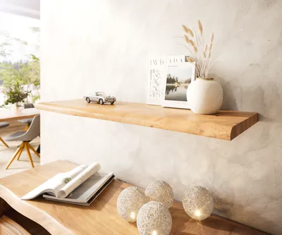 Produktbild von DELIFE Wandregal Live-Edge 100 cm Akazie Natur Baumkante massiv