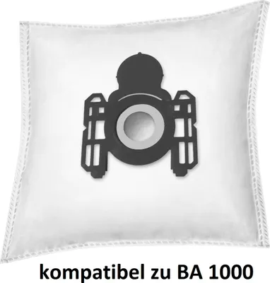 A white vacuum cleaner dust bag with a black adapter shown in the center.