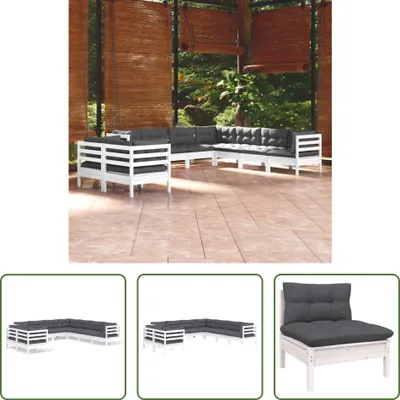 Produktbild von The Living Store 9-tlg. Garten-Lounge-Set mit Kissen Weiß Massivholz Kiefer