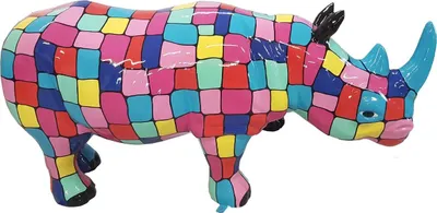 Produktbild von Casa Padrino Designer Dekofigur Nashorn Mehrfarbig 175 x H. 80 cm - Riesige Deko Skulptur - Gartenfigur - Gartendeko