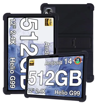 Image de Étui de protection pour tablette Doogee T20 Ultra 12,0 pouces, en silicone souple résistant aux chocs, avec support intégré, couleur noire