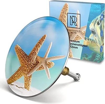 Produktbild von M. ROSENFELD HOME Badewannenstöpsel mit Motiv Seestern - Sea Star - Stöpsel Badewanne 72mm Universal Badewannenstöpsel aus Messing mit Doppel Dichtung