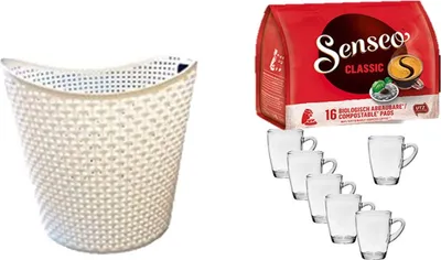 Produktbild von Senseo Kaffeepads Classic für geeignet Senseo und weitere Kaffeemaschinen Aktion+ 6 Kaffeebecher mit Henkel plus Wäschekorbaktion Rattan-Design 27 Liter