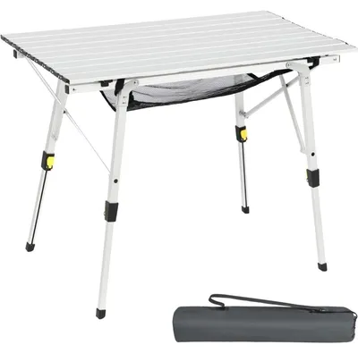 Immagine prodotto di Tavolo da campeggio pieghevole, regolabile in altezza, in alluminio, dimensioni 90 x 53 cm, per 4 persone, colore argento