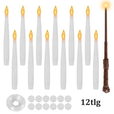 Obrázok produktu pre Ikodm LED sviečky, 12 kusov, s čarovným prútikom, časovačom na 6 hodín a 3 režimami svetla, bezplamenné sviečky vhodné na Vianoce a Halloween