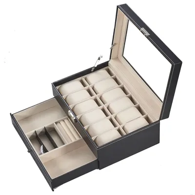Produktbild von Uhrenbox für 12 Uhren mit Schmuckaufbewahrung | Schmuckkasten | Uhrenkasten