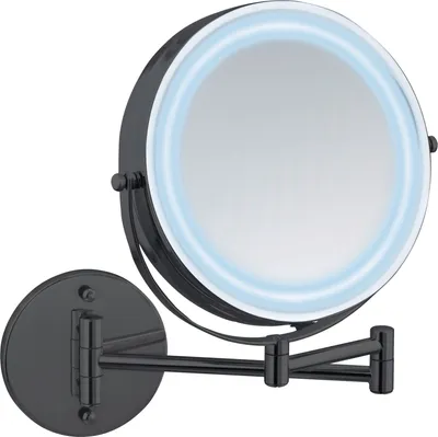 A black wall-mounted makeup mirror with an LED light ring.