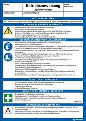 Produktbild von Dreifke® Maschinenbetriebsanweisung Lagereinrichtungen, Kunststoff, 210x297mm...