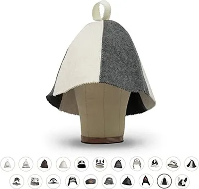 Produktbild von LoWell® Saunahut - Filzhut für Damen und Herren inkl. Sauna-Ratgeber - Ideales Sauna Zubehör für ein einzigartiges Wellness Erlebnis - Farbe weiß/grau - fällt groß aus - Saunamütze Saunakappe