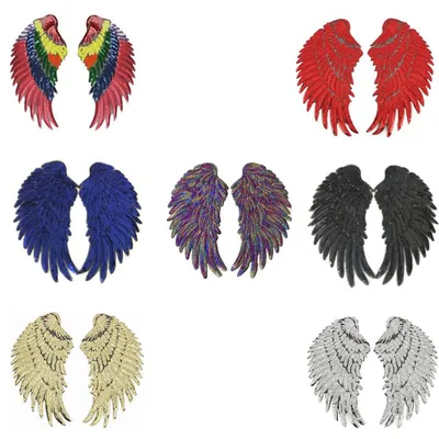 7 Paar Pailletten-Engelflügel-Aufnäher, Aufbügel-Patches für Jacken