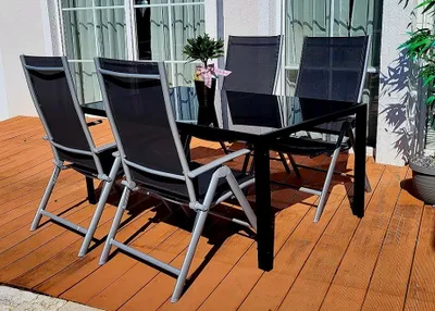 Produktbild von Sitzgruppe POETTO 4 Personen Grau Aluminium Gartenmöbel Tisch Stühle Terrasse Stuhl