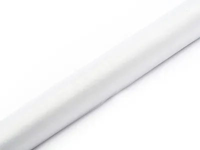 A roll of white organza fabric is shown against a white background.