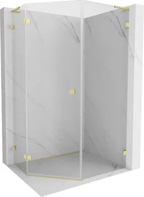 Image de Mexen Lunar L cabine de douche pentagonale pivotante gauche 90 x 100 cm, transparent, doré brossé - 831L-090L-100P-55-00-L