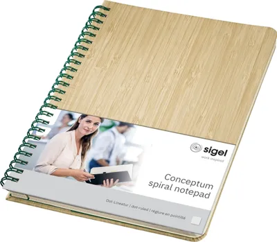 Productafbeelding van SIGEL CO672 Spiralnotitieboek, Nature Edition - ongeveer A5 formaat, geruit, 160 pagina's, hardcover van licht bamboe