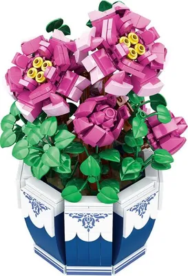 Immagine prodotto di Set di costruzioni di peonie, blocchi di costruzione di piccoli fiori, pianta in vaso realistica, decorazione e idea regalo