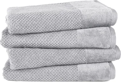 Produktbild von Pure Label 4-TLG. Badetücher Set mit Anhängeschlaufe aus 100% Baumwolle, saugstark und weich| 4 Badetücher aus Baumwolle 70x140 cm, Grau - Hellgrau